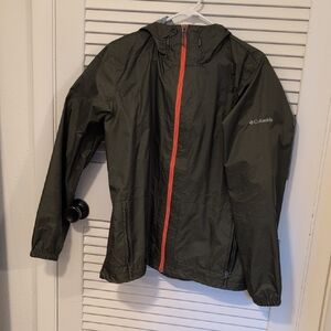 Columbia Women's Olive Raincoat with Coral Accent. New Without Tags